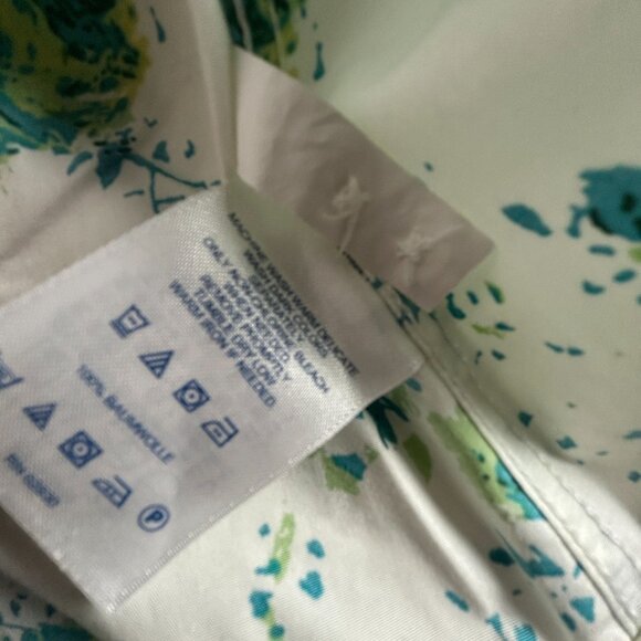 Lands' End Women No-Iron Supima Cotton Floral Button-Up Shirt Size 6 Green White - Picture 4 of 7